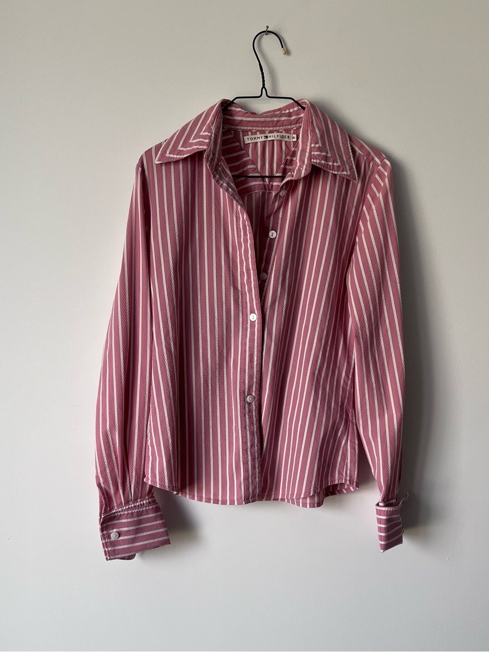 Tommy Hilfiger Pink and White Striped Button-Down Shirt